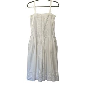 Tibi White Cotton Pleated Sleeveless Wide Leg Jumpsuit Sz 2 Minimalist Coastal